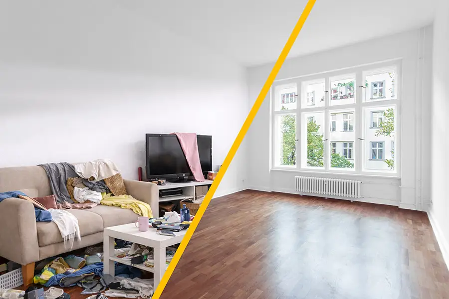 Vorher-Nachher-Ansicht einer aufzulösenden Wohnung